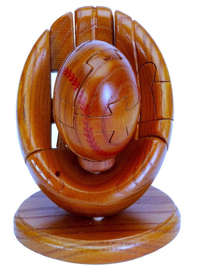 سي إتش إتش CHH 6140 أحجية ثلاثية الأبعاد على شكل كرة بيسبول وقفاز خشبيين، مقاس 4.5 بوصة، بلمسة نهائية من الخشب الداكن - Image 1